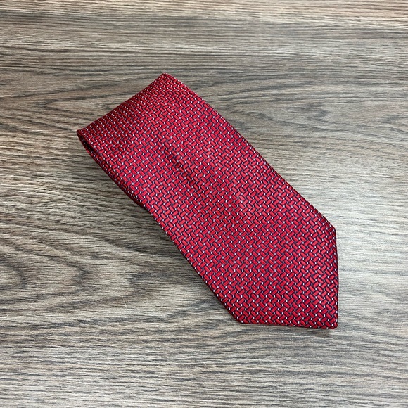 Jos A Bank Signature Red, Navy & White Check Tie - Picture 1 of 4